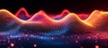 Abstract Neon Wave On Blue Technology Background, Sound Wave In Lines, Connected Dots Royalty Free Stock Photo