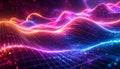 Abstract Neon Waveform with Glowing Particles and Grid Texture image photo Royalty Free Stock Photo