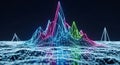 Abstract Neon Wireframe Landscape, Digital Data Visualization, Futuristic Tech Background Royalty Free Stock Photo