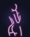 Abstract neon woman body linear art over dark background.