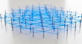 Abstract Network of Blue Strings Connecting Silver Pins on a White Surface connection technology Royalty Free Stock Photo