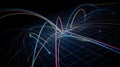 Abstract network with colorful lines and grid pattern against black backdrop Royalty Free Stock Photo