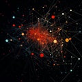 Abstract network of colorful nodes and interconnecting lines in dark space