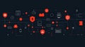 Abstract Network Communication Design with Icons Representing Digital Security and Data Exchange Royalty Free Stock Photo