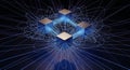 Abstract Network Connection Glowing Cubes Linked by Blue Light Trails Royalty Free Stock Photo