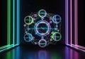 Abstract network connection with glowing neon light pillars data visualization Royalty Free Stock Photo