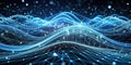 Abstract network data flow visualization interconnected nodes and luminescent waves representing digital communication and global Royalty Free Stock Photo