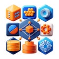 Abstract network of data science icons with central processing unit design Royalty Free Stock Photo
