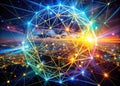 Abstract Network Globe Over City Lights Futuristic Technology Royalty Free Stock Photo