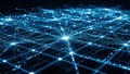 Abstract Network of Glowing Blue Digital Connections and Nodes on a Dark Background Representing Data Flow Keywords Royalty Free Stock Photo