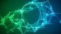 Abstract Network of Glowing Blue and Green Geometric Nodes and Lines connection technology Royalty Free Stock Photo
