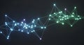 Abstract network of glowing blue and green interconnected nodes and lines representing data connections and digital Royalty Free Stock Photo
