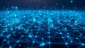 Abstract network of glowing blue interconnected nodes and lines forming a digital data grid on a dark background Royalty Free Stock Photo