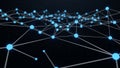 Abstract network of glowing blue nodes connected by white lines against a dark background representing data connections Royalty Free Stock Photo