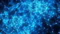 Abstract Network of Glowing Blue Nodes and Lines Connecting in a Complex Digital Web Pattern Against a Dark Royalty Free Stock Photo