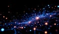 Abstract network of glowing blue and orange lights connected by thin lines against a dark background representing data flow and Royalty Free Stock Photo