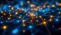 Abstract network of glowing blue and orange nodes connected by lines creating a futuristic digital data visualization Royalty Free Stock Photo