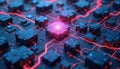 Abstract network of glowing blue and pink digital circuits. Futuristic technology grid with interconnected nodes and pulsing Royalty Free Stock Photo