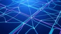 Abstract network of glowing blue and pink lines and nodes creating a complex digital data connection pattern Royalty Free Stock Photo