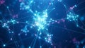 Abstract network of glowing blue and pink nodes connected by luminous lines creating a complex digital web structure Royalty Free Stock Photo