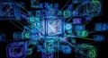 Abstract Network of Glowing Cubes with Complex Connections, Futuristic Digital Data Concept Royalty Free Stock Photo