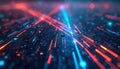 Abstract network of glowing digital lines and circuits. Data streams move across a dark futuristic background. Shows connection Royalty Free Stock Photo