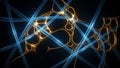 Abstract network of glowing gold organic shapes and blue light trails Royalty Free Stock Photo