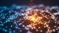 Abstract network of glowing interconnected nodes and lines with orange and blue light particles Keywords: abstract Royalty Free Stock Photo