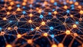 Abstract network of glowing orange and blue spheres connected by lines connection technology Royalty Free Stock Photo