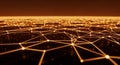 Abstract Network of Glowing Orange Lines and Nodes on Dark Surface connection technology Royalty Free Stock Photo