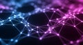 Abstract network of glowing pink and blue interconnected nodes and lines on a dark background Keywords: abstract Royalty Free Stock Photo