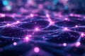 Abstract network of glowing purple and blue nodes connected by lines, representing data flow Royalty Free Stock Photo
