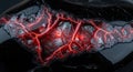 Abstract network of glowing red organic structures with a textured overlay suggesting technology Royalty Free Stock Photo