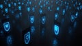 Abstract Network With Glowing Shields Protecting Encrypted Data Packets in Blue Cyber Tone Royalty Free Stock Photo