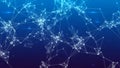 Abstract network of glowing white dots connected by thin lines on a dark blue gradient background, digital connections Royalty Free Stock Photo