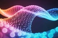 Abstract network of interconnected dots forming a vibrant wave against a dark background Royalty Free Stock Photo