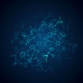 Abstract network of interconnected nodes and lines, forming a complex digital