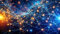 Abstract network of interconnected nodes and lines representing global communication and data flow. Generative AI Royalty Free Stock Photo
