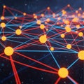 Abstract network of interconnected nodes with vibrant colors and glowing lines Royalty Free Stock Photo