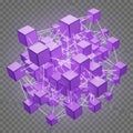 Abstract network of interconnected purple cubes and lines forming a complex structure Royalty Free Stock Photo