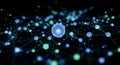 Abstract Network of Interconnected Spheres Glowing in Blue and Green Against a Black Backdrop Representing Connectivity Royalty Free Stock Photo