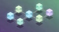 Abstract network of interconnected translucent glowing cubes, representing blockchain technology, data connection, and digital Royalty Free Stock Photo