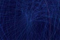 Abstract network lines illustration features a chaotic web of blue and pink lines against a dark background. Futuristic and high-