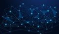 Abstract network pattern with connected lines and glowing dots on a dark blue background Royalty Free Stock Photo