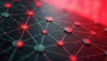Abstract network shows interconnected nodes. Red pulses travel through lines. Security concept for hi-tech digital world with Royalty Free Stock Photo