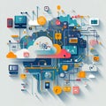 Abstract Network Technology Cloud Computing Digital Data System Illustration web design server online modern Royalty Free Stock Photo