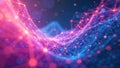 Abstract network visualization illuminated nodes and connections forming a dynamic, wave-like structure. Generative AI Royalty Free Stock Photo
