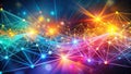 Abstract network visualization interconnected nodes and glowing lines representing global communication and data flow. Generative Royalty Free Stock Photo