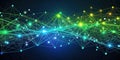 Abstract network visualization interconnected nodes and luminescent lines representing global communication and data flow. Royalty Free Stock Photo
