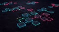 Abstract Network Visualization: Neon Cubes and Interconnected Pathways Representing Data Flow and System Architecture Royalty Free Stock Photo